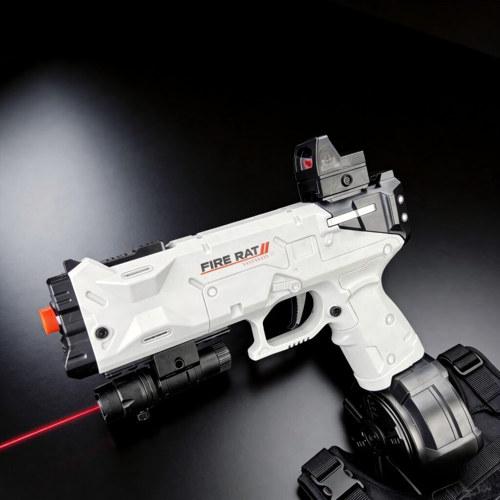 Electric S200 gel blaster pistol with red dot sight and drum magazine