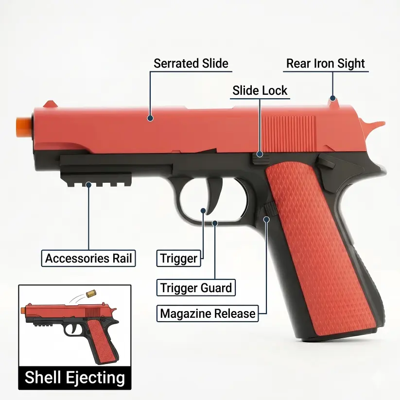 1911 shell ejecting toy gun details