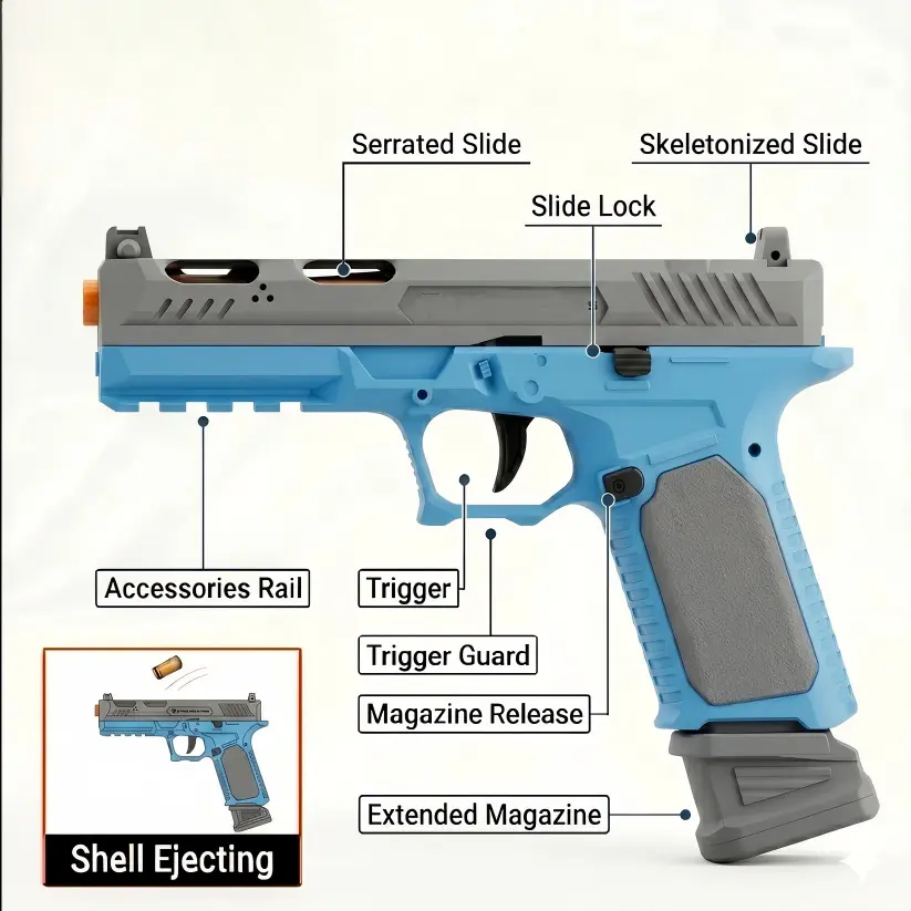 Tactical G17 Shell Ejecting Blowback Toy Gun - Image 3