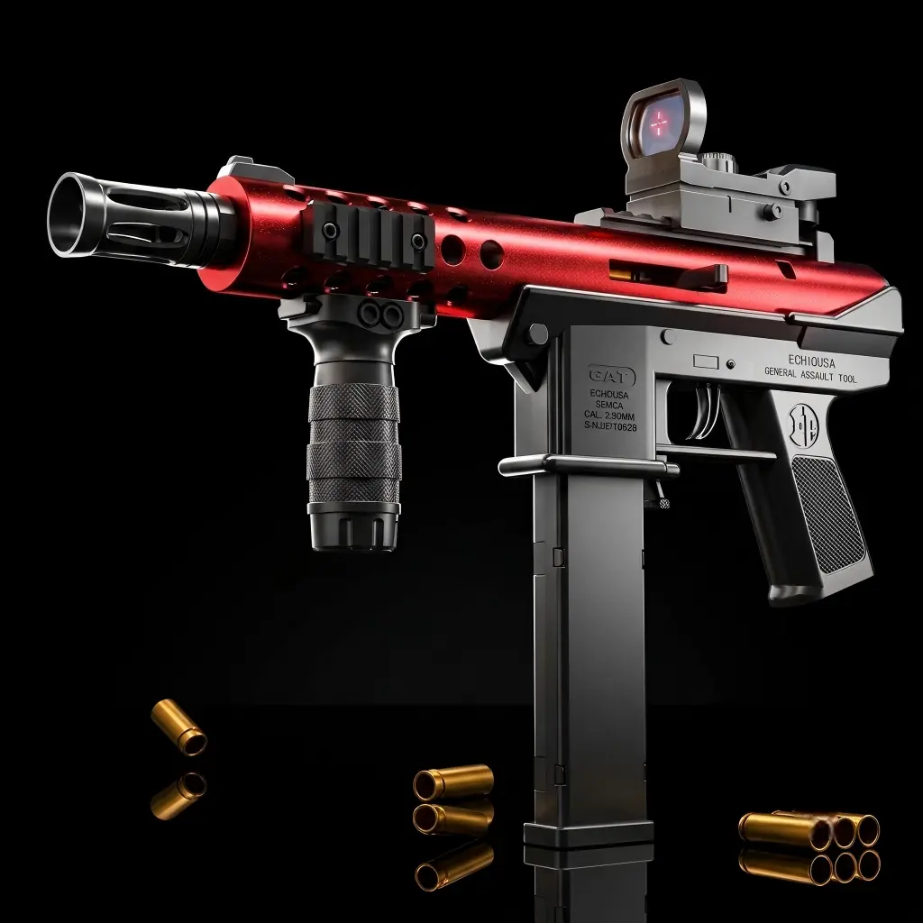 TEC-9 Shell Ejecting Toy Gun - Bright Red with Full Accessories TEC-9 shell ejecting toy gun bright red