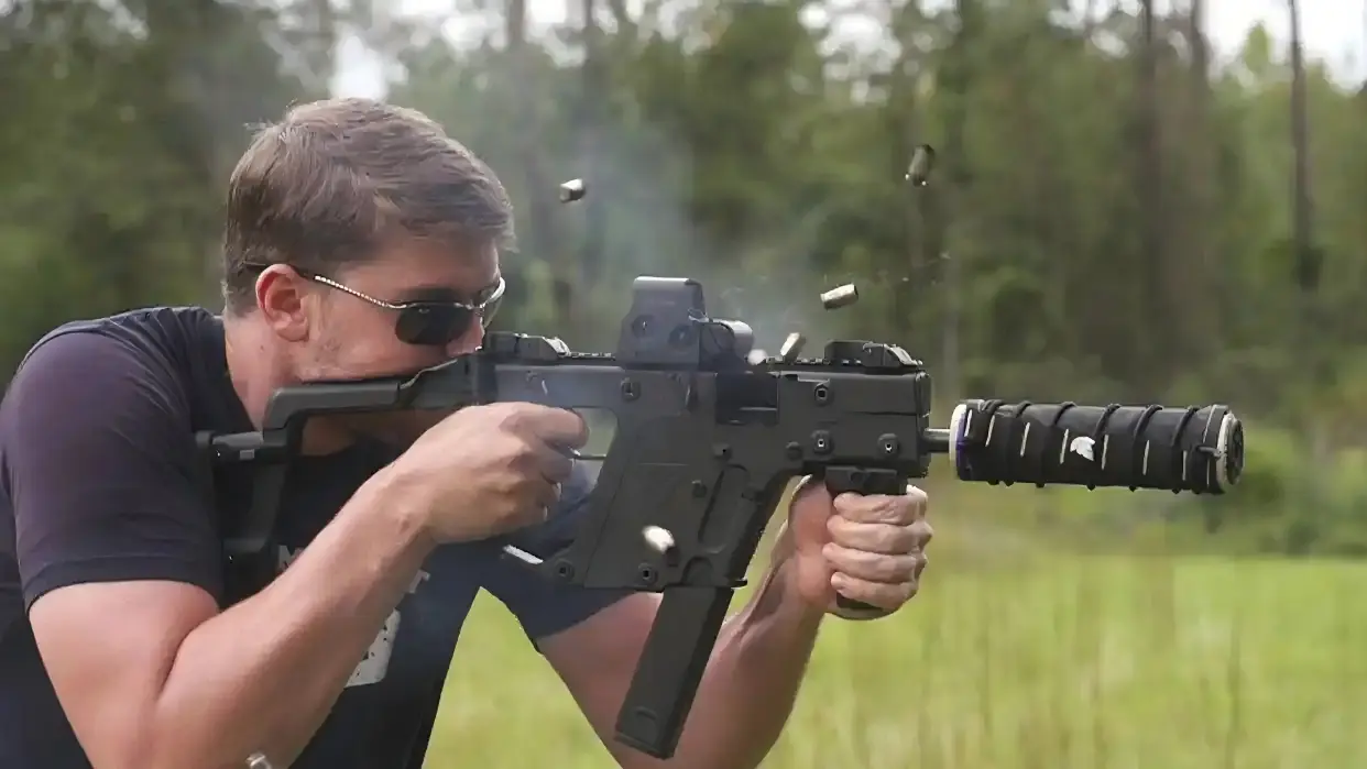Real KRISS Vector firearm reference image showing its compact futuristic receiver design