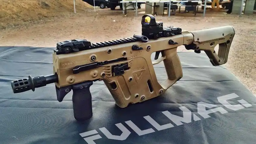 Real KRISS Vector firearm reference image showing the receiver and bolt-path concept