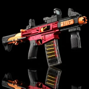 Red APR9 shell ejecting electric toy gun rifle with 8 golden shells and 20 soft foam darts