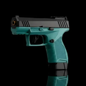 Cyan Glock shell ejecting toy gun with 8 golden shells and 20 soft foam bullets