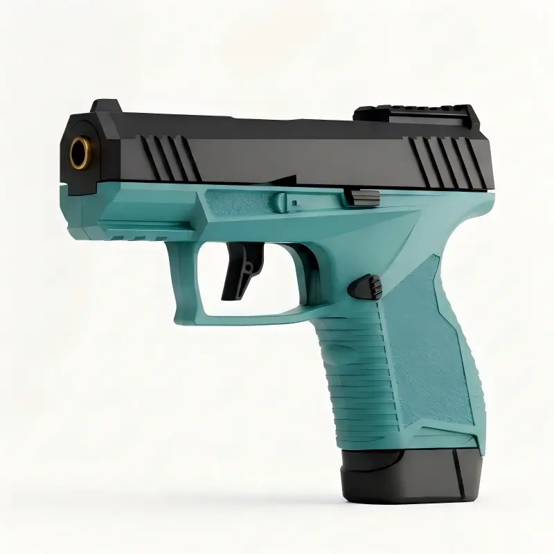 Realistic foam dart blaster pistol with golden shell casings, 20 soft foam bullets and detachable magazine