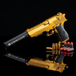 Golden Desert Eagle shell ejecting toy gun with 8 golden shells and 8 soft foam bullets