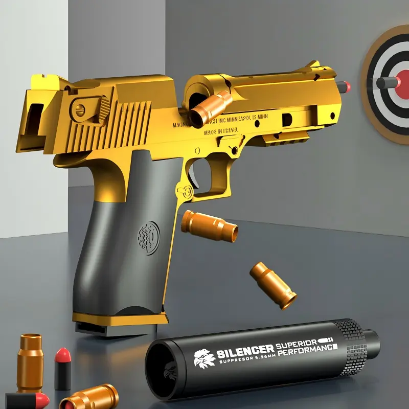 Bottom-fed detachable magazine and pull-back slide of the golden Desert Eagle soft bullet toy gu