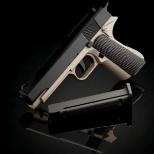 Black M1911 shell ejecting toy gun with 6 golden shells and 20 soft foam darts