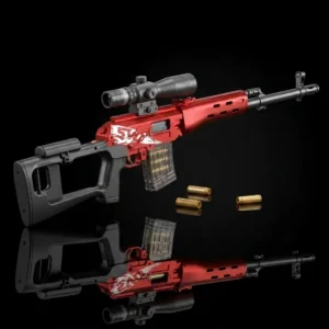 Red SVD shell ejecting dart gun with scope and removable magazine