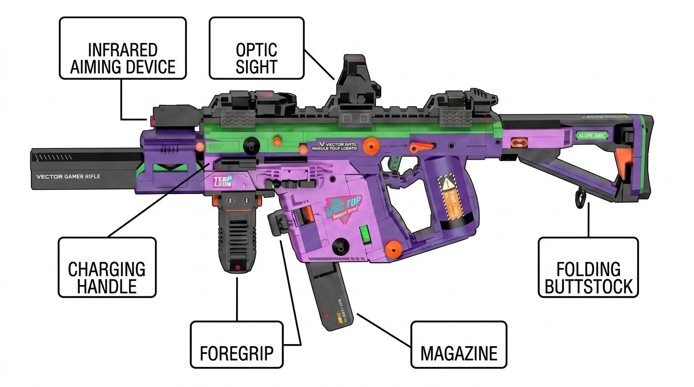 POPLAYO Victor KSV building-block toy gun exploded view with 1502 pieces and interchangeable components